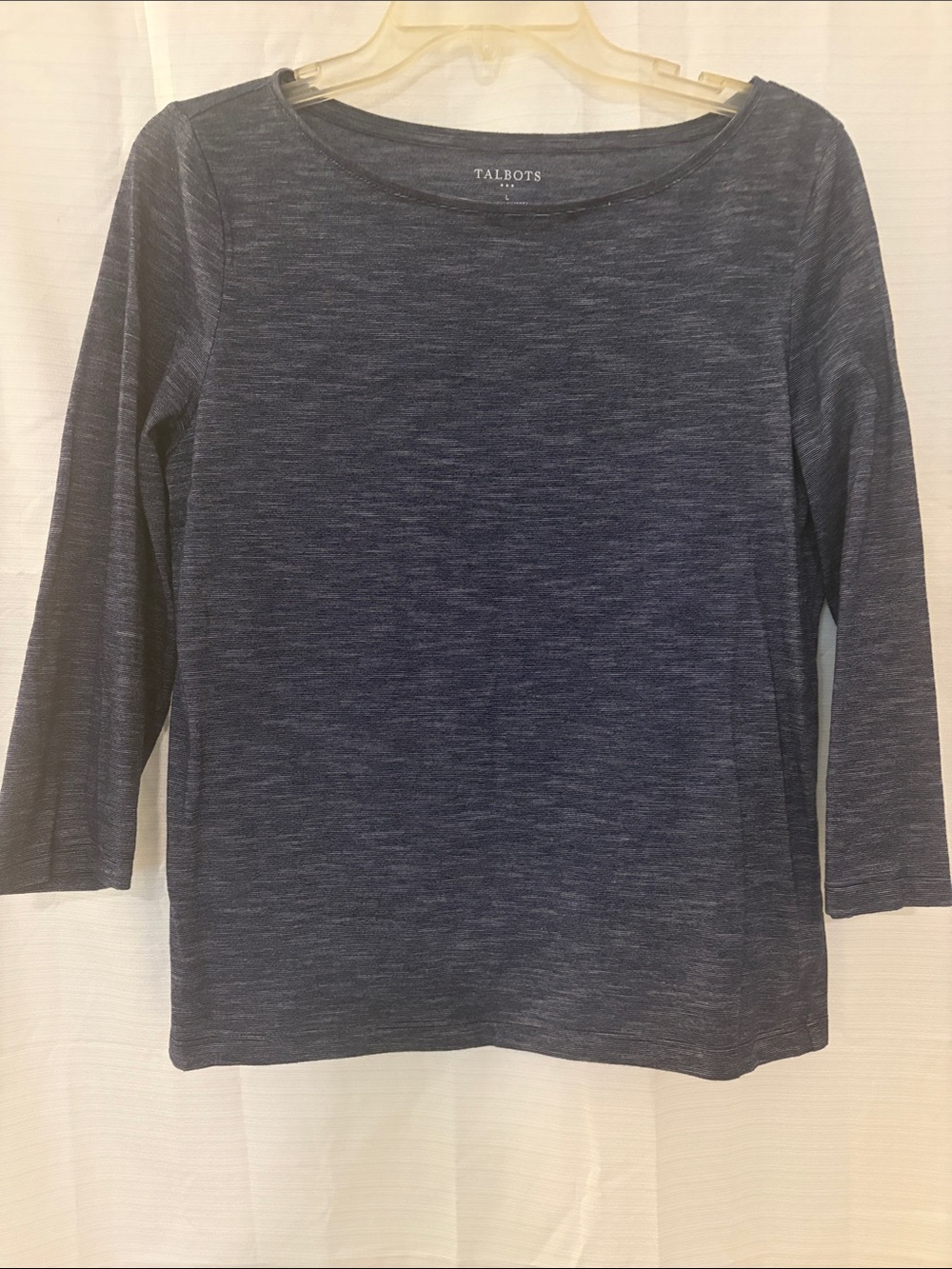 Talbots Navy Heather Boatneck 3/4 Sleeve Top
